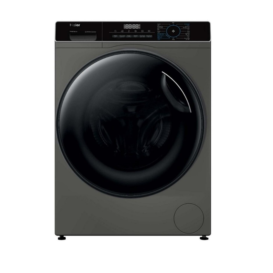 هاير غسالة ملابس اتوماتيك تعبئة أمامية 9كجم, تنشيف 75%, 1200 دورة, 14 برنامج, العناية بالحساسية, بخارو موتورانفيرتر, سيلفر - HW90-BP14939S6