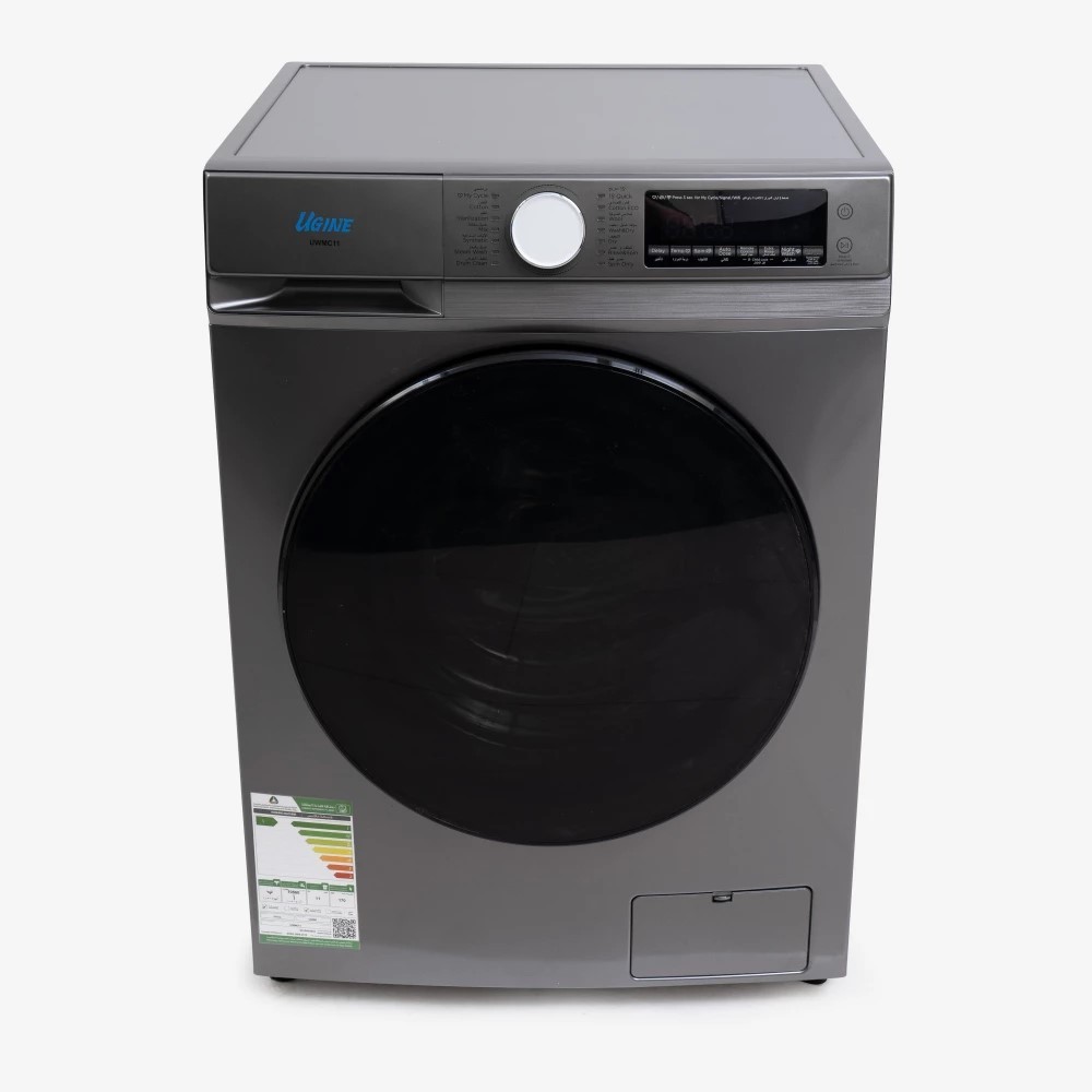 أوجين غسالة أوتوماتيك تعبئة أمامية 10 كغ, تنشيف حراري 100%, انفيرتر, توفير طاقة 23% - صوت أقل بنسبة 11% , ستيل- UWHFLC10S