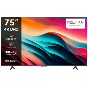 تلفزيون 75 بوصة تي سي ال بدقة 4 كيه بتقنية UHD DHR 10+ دولبي فيجن اتموس ونطاق الوان واسع رفيع وجسم موحد جوجل في- 75P79B
