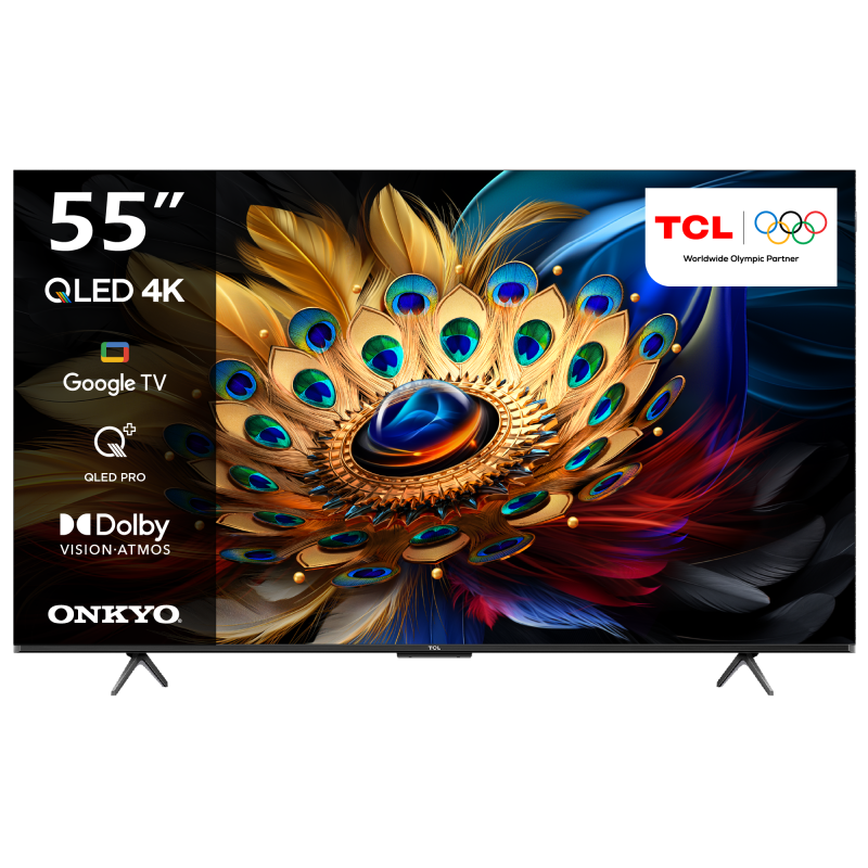 تي سي ال تلفزيون 55 بوصة 4K QLED برو مع تقنية دولبي فيجن أتموس أونكيو 2.1 قناة تصميم نحيف وجسم واحد جوجل TV ,أسود- 55C655